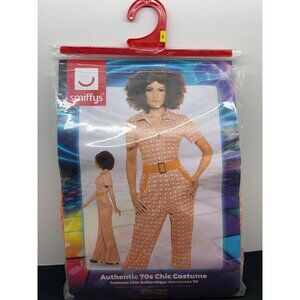 Authentic 70s Chic Costume Orange Jumpsuit Smiffys Retro Pattern Zip Closure Bel